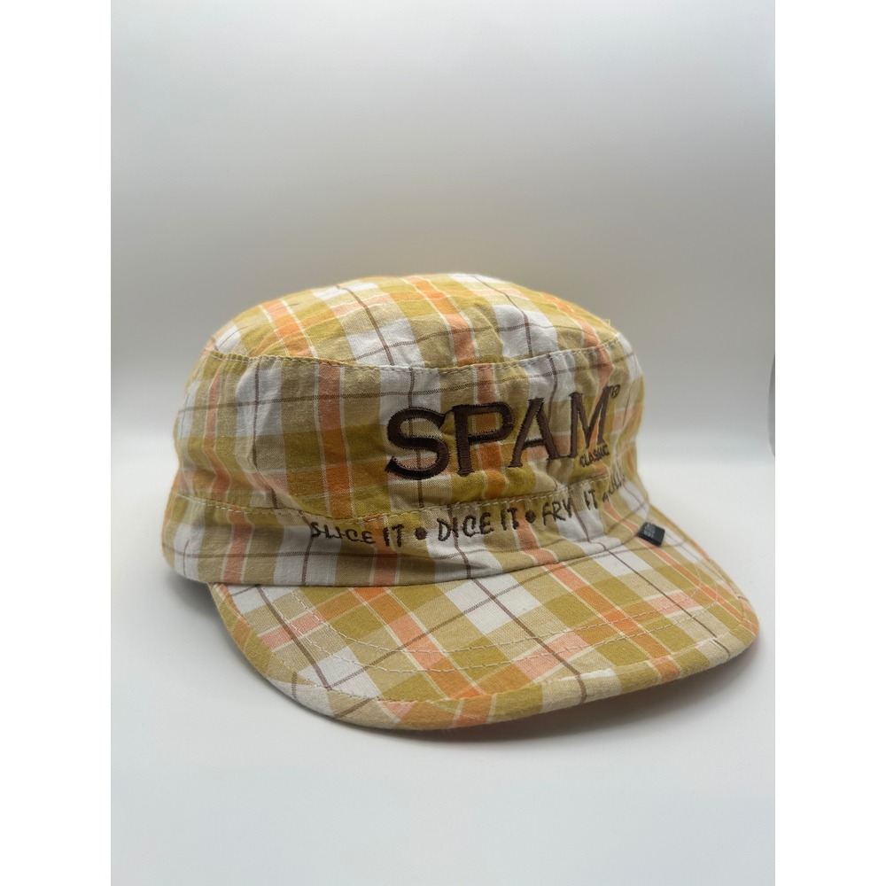 Peter Grimm SPAM Classic Plaid Cadet Hat Yellow Orange Slice It Dice It Cotton